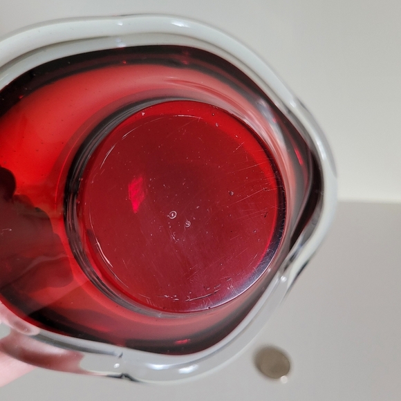 Vintage Red Clear Encased Art Glass Decorative Bowl Free Form - Picture 7 of 7